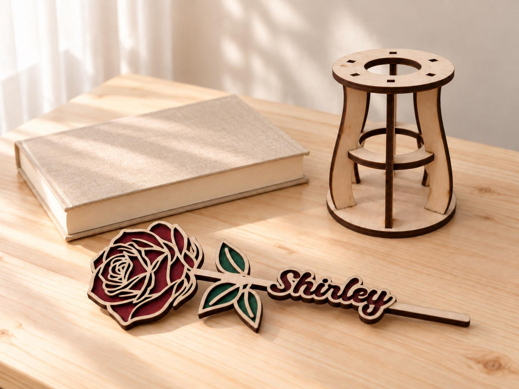 Personalised Wooden Name Flower - Custom Floral Keepsake, 24 cm, Birthday or Mother's Day Gift