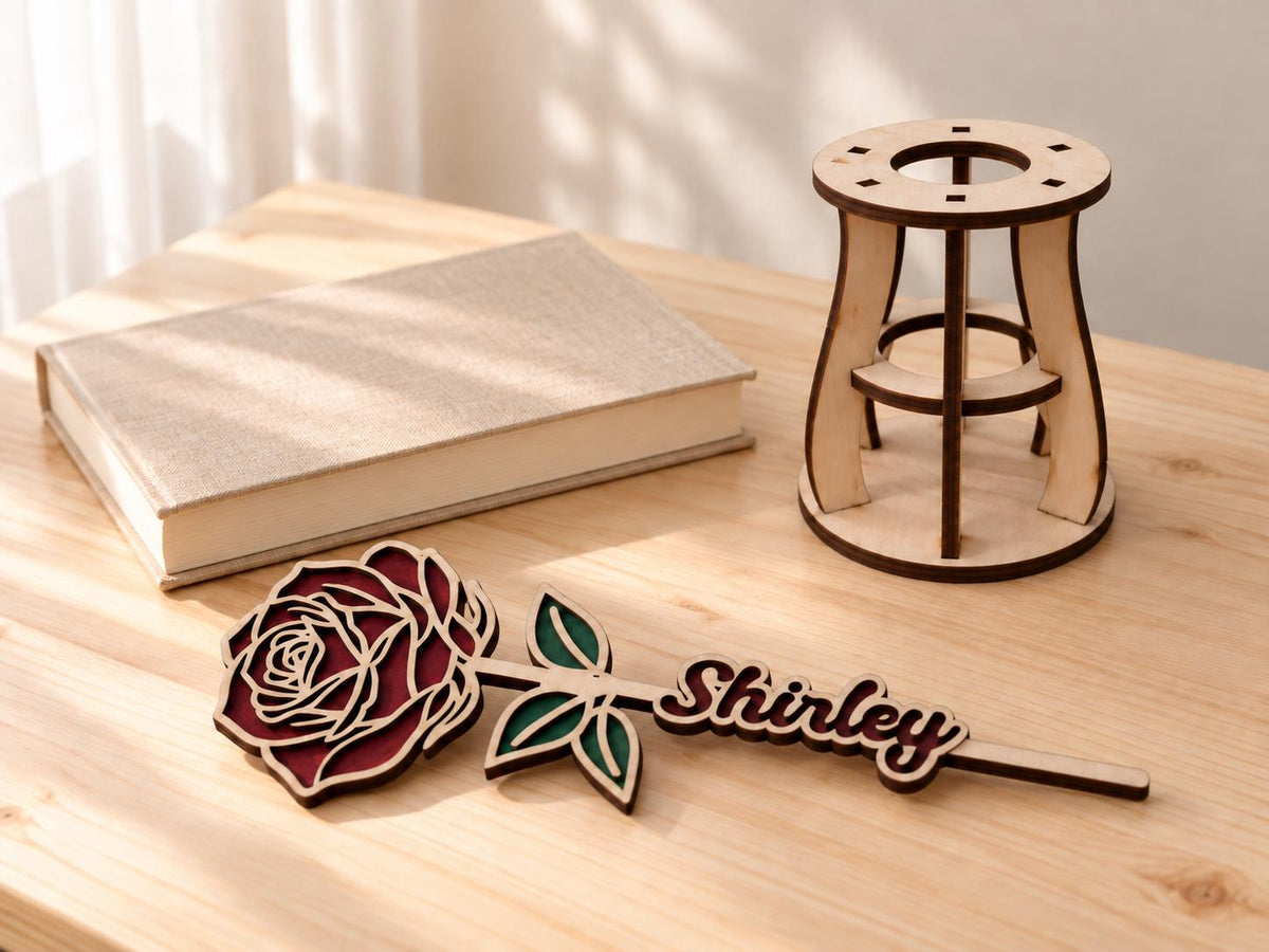 Personalised Wooden Name Flower - Custom Floral Keepsake, 24 cm, Birthday or Mother's Day Gift