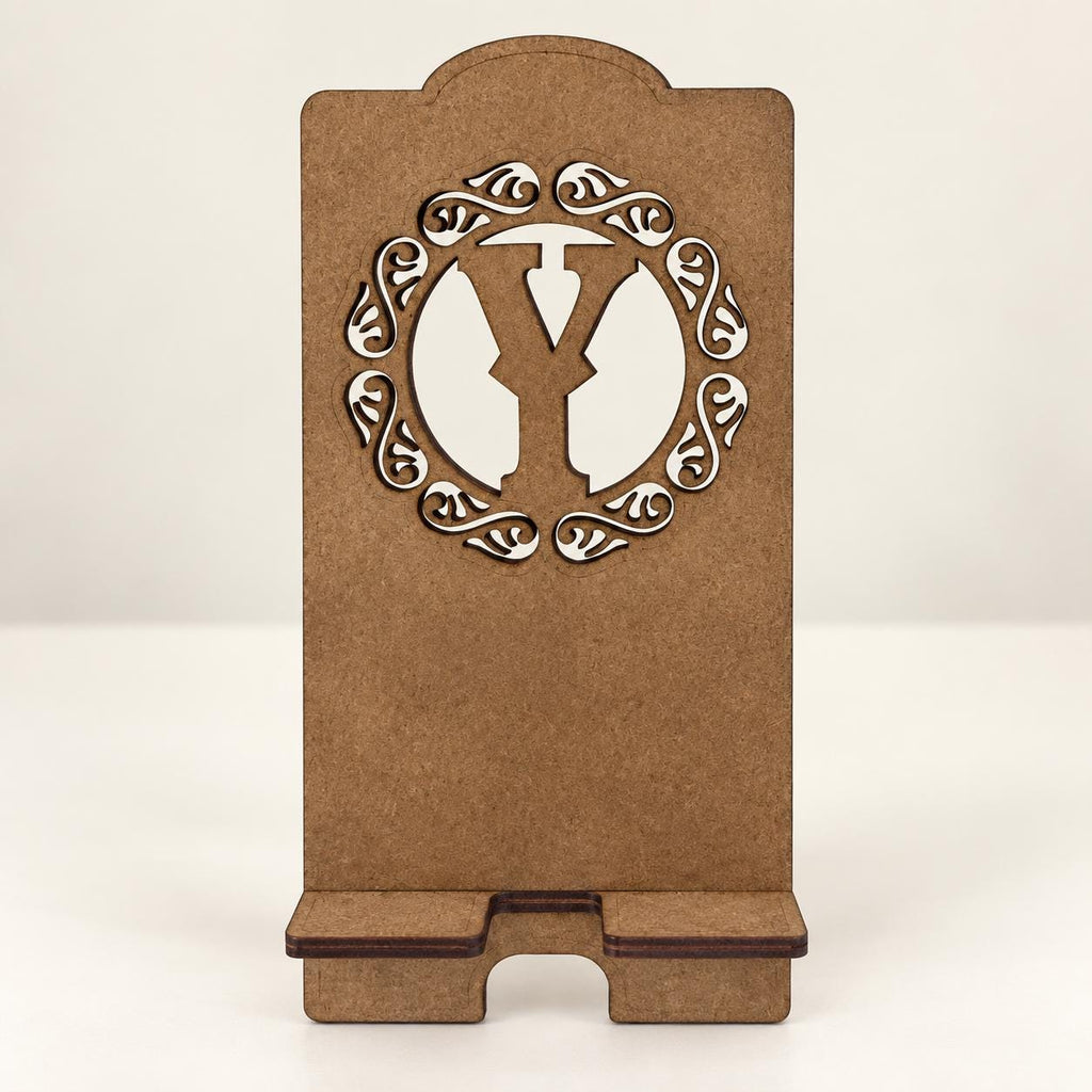 Personalised Wooden Phone Stand, Custom Initial and Engraved Name, Desk Gift