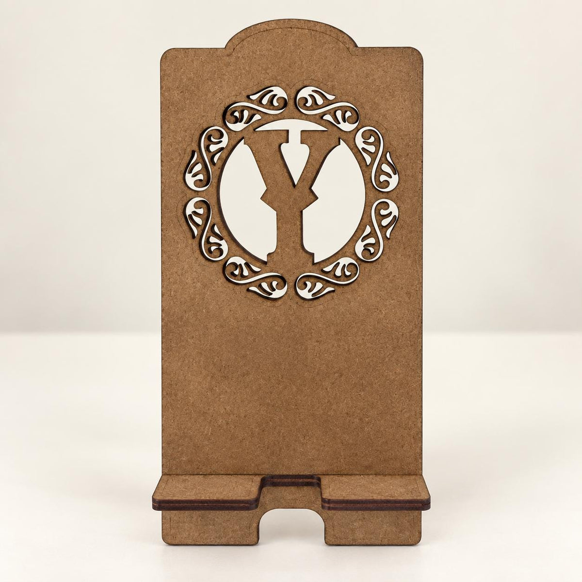 Personalised Wooden Phone Stand, Custom Initial and Engraved Name, Desk Gift
