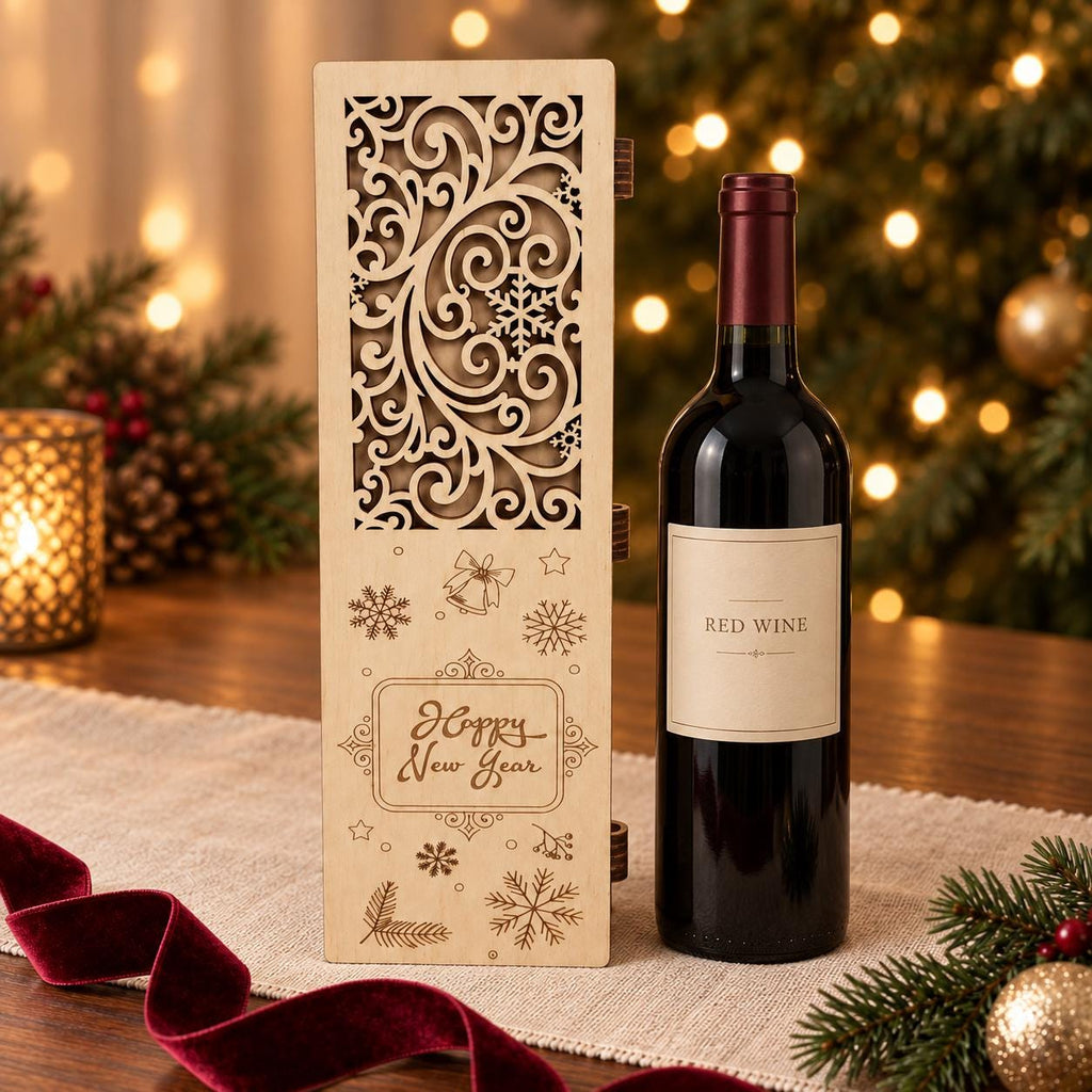 Personalised Wooden Wine Gift Box, Engraved Name and Message, Christmas Keepsake Box