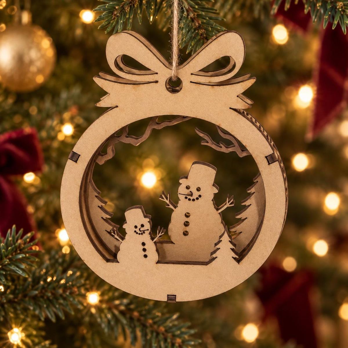 Personalised 3D Wooden Christmas Ornament, Layered Snowman, Reindeer and Winter Scene Bauble