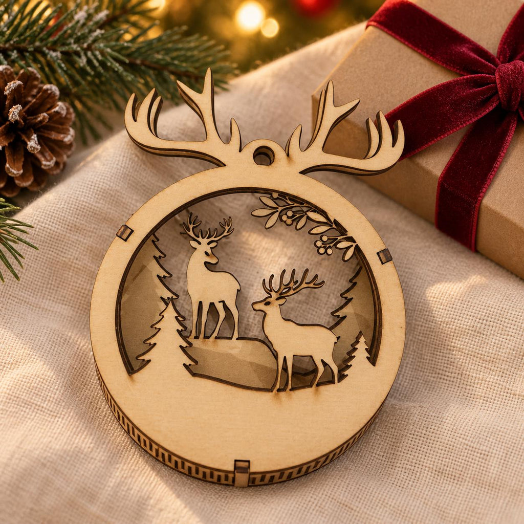 Personalised 3D Wooden Christmas Ornament, Layered Snowman, Reindeer and Winter Scene Bauble