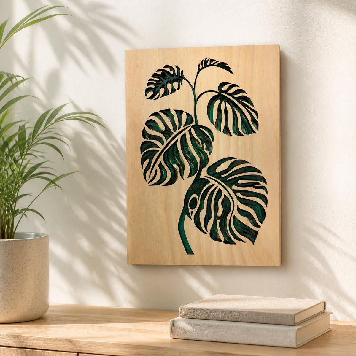 Verdant Calm Monstera Wall Art, 6-Layer Wooden Botanical Decor, Handmade Tropical Gift
