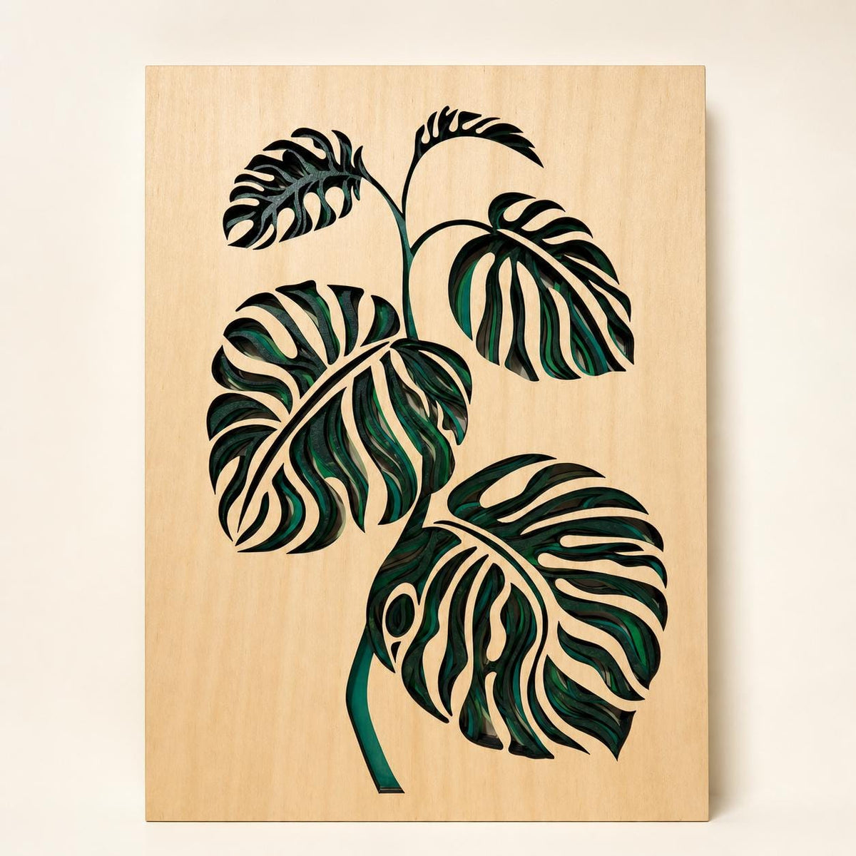 Verdant Calm Monstera Wall Art, 6-Layer Wooden Botanical Decor, Handmade Tropical Gift