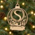 Personalised Wooden Initial Christmas Ornament with Gift Frame, Custom Name Santa Sleigh Bauble