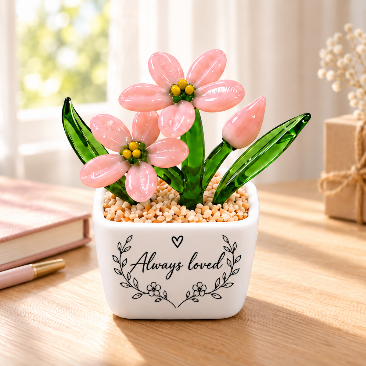 07 · Pink Forget-Me-Nots / Personalised — styled product scene visualisation; sample personalisation where shown.