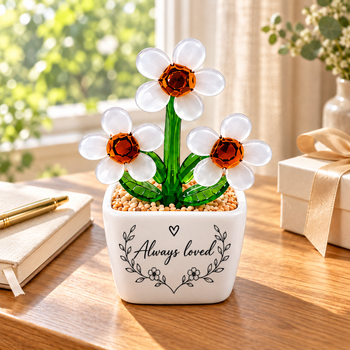 18 · White Blossom Trio / Personalised — styled product scene visualisation; sample personalisation where shown.