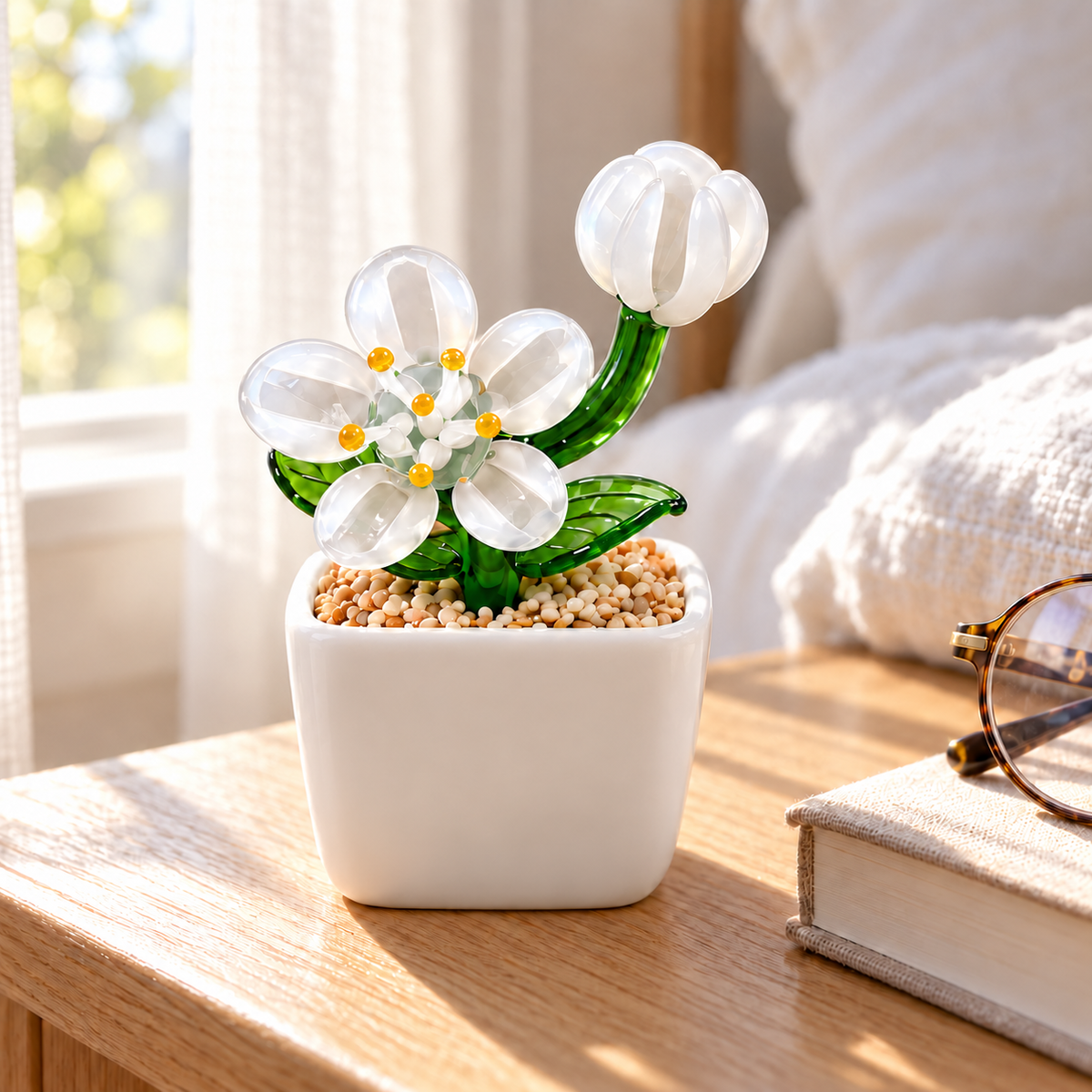20 · White Bloom & Bud / No Personalisation — styled product scene visualisation; sample personalisation where shown.