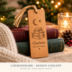 Original bookmark personalised product design concept; AI-generated mockup, not a finished-product photograph.