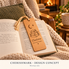 CherishMark bookmark: original AI-generated design concept, not an actual product photograph, manufacturing proof or physical scale reference. Styling props not included.