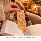 CherishMark bookmark: original AI-generated design concept, not an actual product photograph, manufacturing proof or physical scale reference. Styling props not included.