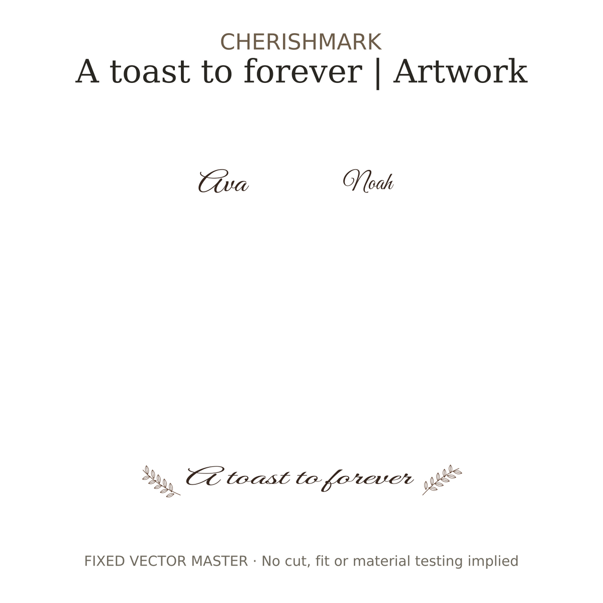 CherishMark Personalised Wooden Champagne Butler & Two Wedding Glasses. Vector illustration generated from the locked reconstructed SVG artwork; not a physical product photograph or manufacturing proof. Flat engraving artwork reference.