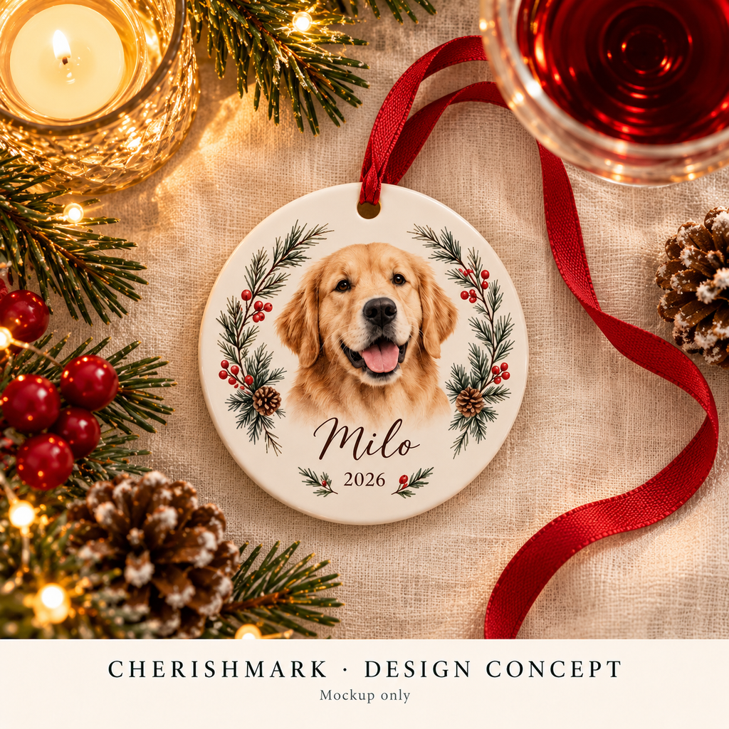 CherishMark ceramic: original AI-generated design concept, not an actual product photograph, manufacturing proof or physical scale reference. Styling props not included.