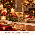 CherishMark wine360: original AI-generated Christmas design concept, not an actual product photograph or tested engraving sample. Physical scale illustrative; props not included. Light frosted-engraving visualisation; not opaque printed ink or a guaranteed physical finish.