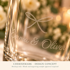 CherishMark personalised 50 ml shot glass: AI-generated design concept, not an actual product photograph. Blank and engraving sample approval required; styling props not included. Light frosted-engraving visualisation; not opaque printed ink or a guaranteed physical finish.