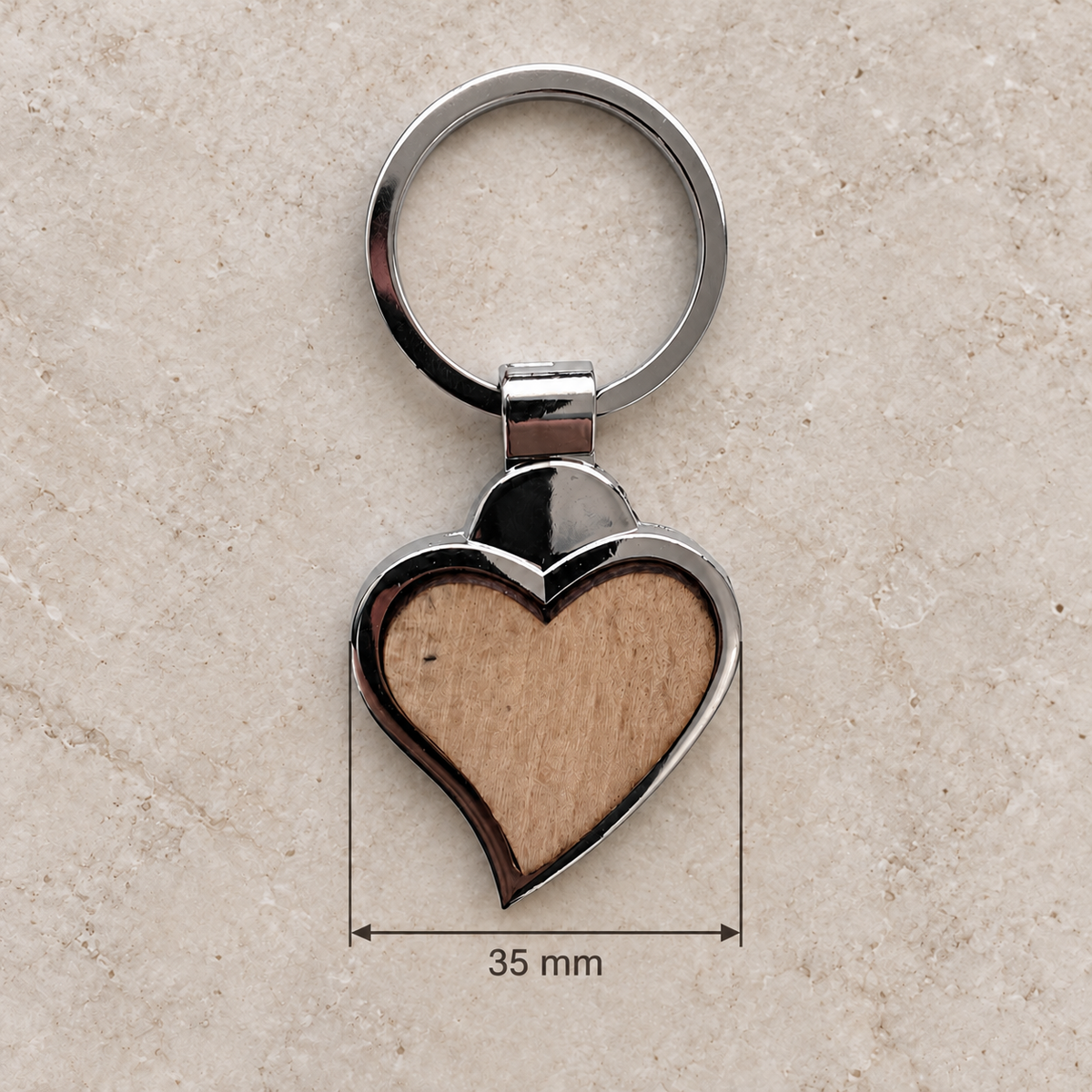 Verified 35 mm maximum heart-body width, excluding ring; generated dimension illustration
