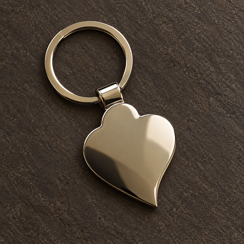 Solid reflective metal reverse of heart keyring; generated photo-based visualisation
