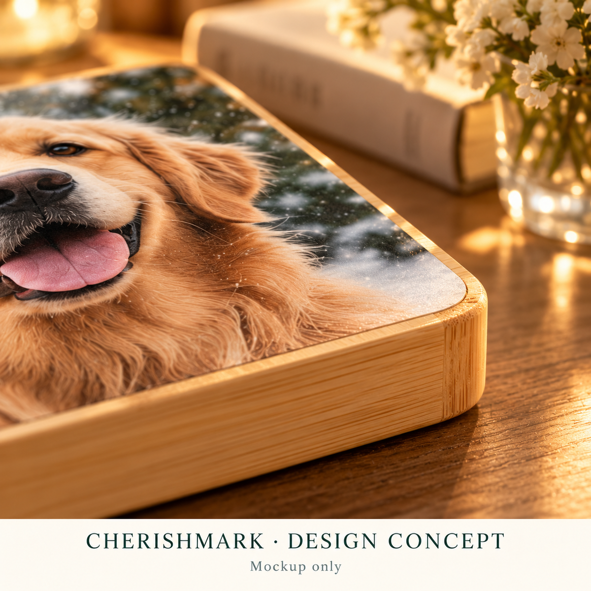 CherishMark photo-block: original AI-generated design concept, not an actual product photograph, manufacturing proof or physical scale reference. Styling props not included.