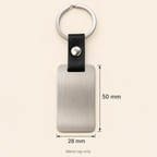 AI illustrative silver brushed stainless steel and black leather keyring: 05-dimensions