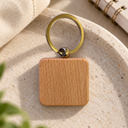 Square wooden keyring in an entryway setting; generated visualisation, props not included