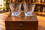Close view of circular rims and twisted square glass bases