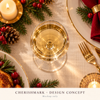 CherishMark wine360: original AI-generated Christmas design concept, not an actual product photograph or tested engraving sample. Physical scale illustrative; props not included.