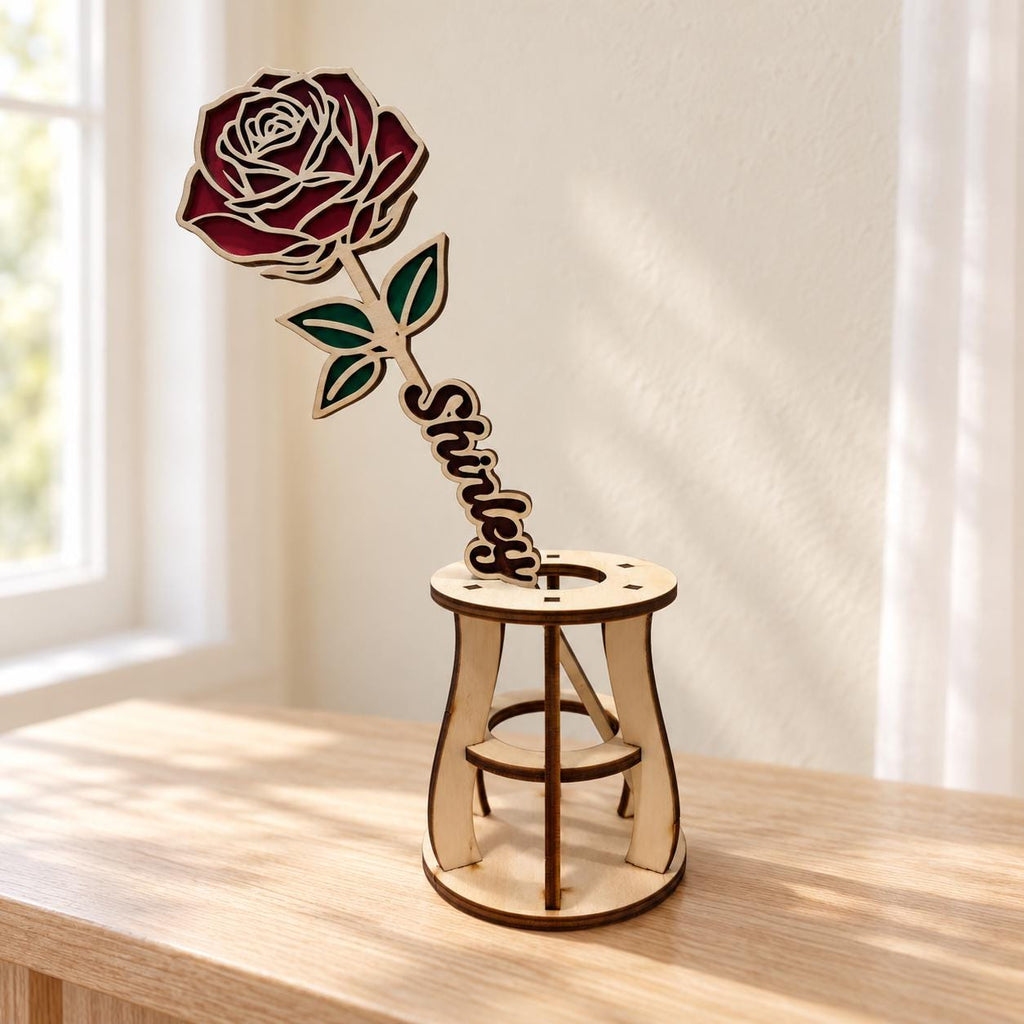 Personalised Wooden Name Flower - Custom Floral Keepsake, 24 cm, Birthday or Mother's Day Gift