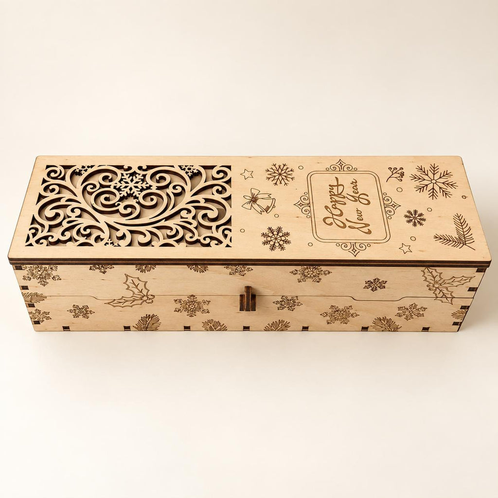 Personalised Wooden Wine Gift Box, Engraved Name and Message, Christmas Keepsake Box