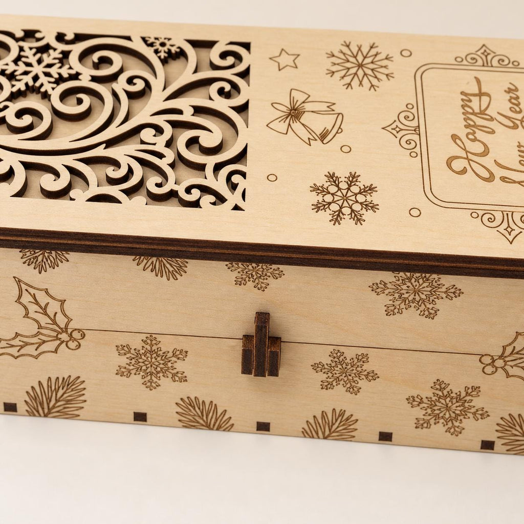 Personalised Wooden Wine Gift Box, Engraved Name and Message, Christmas Keepsake Box
