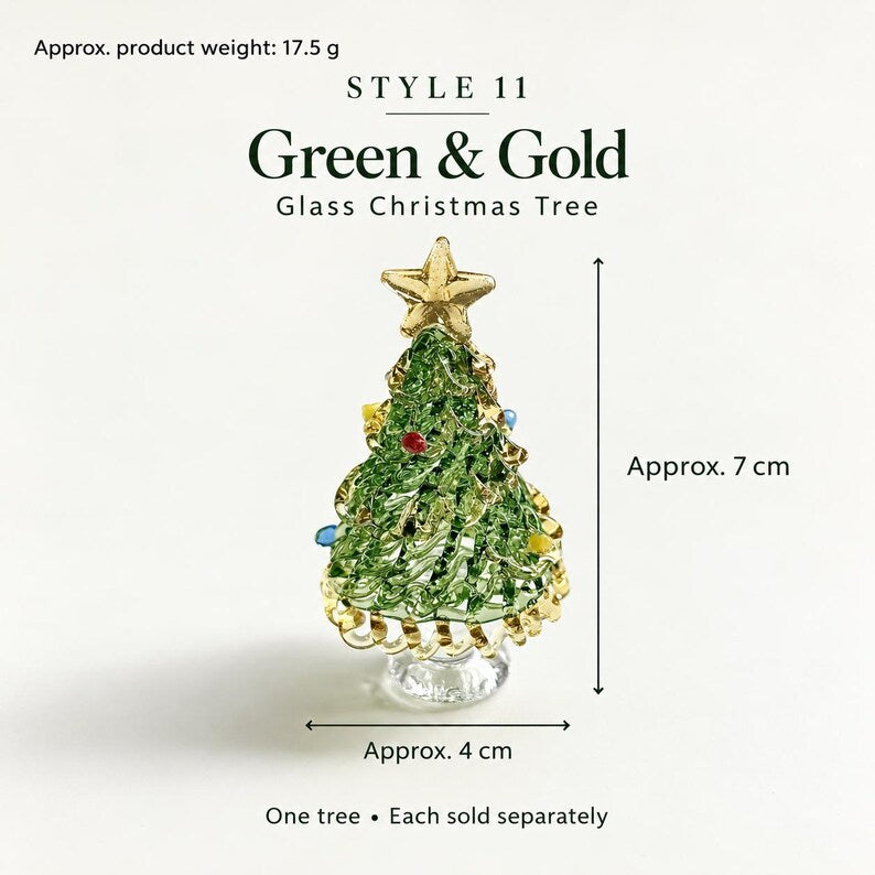Handmade Mini Glass Christmas Tree Figurine, 12 Styles to Choose, Small Tabletop Holiday Decoration