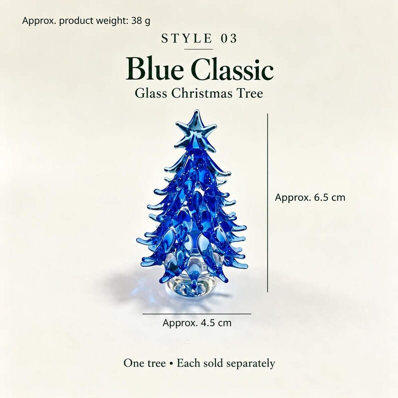 Handmade Mini Glass Christmas Tree Figurine, 12 Styles to Choose, Small Tabletop Holiday Decoration