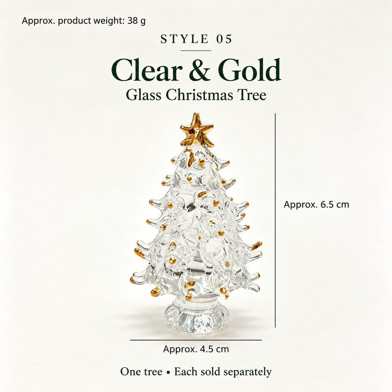 Handmade Mini Glass Christmas Tree Figurine, 12 Styles to Choose, Small Tabletop Holiday Decoration