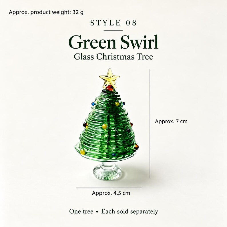 Handmade Mini Glass Christmas Tree Figurine, 12 Styles to Choose, Small Tabletop Holiday Decoration