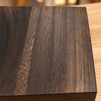 Close-up of the dark brown woodgrain gift box lid